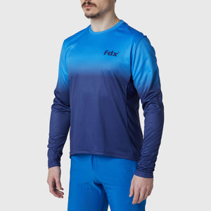 Fdx MTB Jersey Men's Blue Lightweight, Breathable Fabric Hot season Mountain Bike Jersey zip pockets Cycling Gear