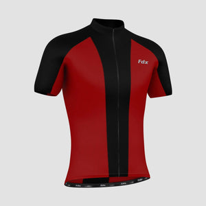 Fdx Mens Red & Black Short Sleeve Cycling Jersey for Summer Best Road Bike Wear Top Light Weight, Full Zipper, Pockets & Hi-viz Reflectors - Brisk
