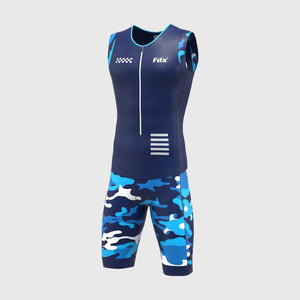 Fdx Men's Blue Sleeveless Gel Padded Triathlon / Skin Suit for Summer Cycling Wear, Running & Swimming Half Zip - Camouflage