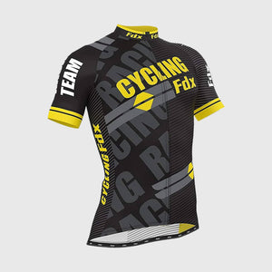 Fdx Mens Black & Yellow Short Sleeve Cycling Jersey for Summer Best Road Bike Wear Top Light Weight, Full Zipper, Pockets & Hi-viz Reflectors - Core