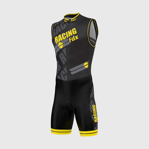 Fdx Mens Black & Yellow Sleeveless Gel Padded Triathlon / Skin Suit for Summer Cycling Wear, Runnung & Swimming Half Zip - Core