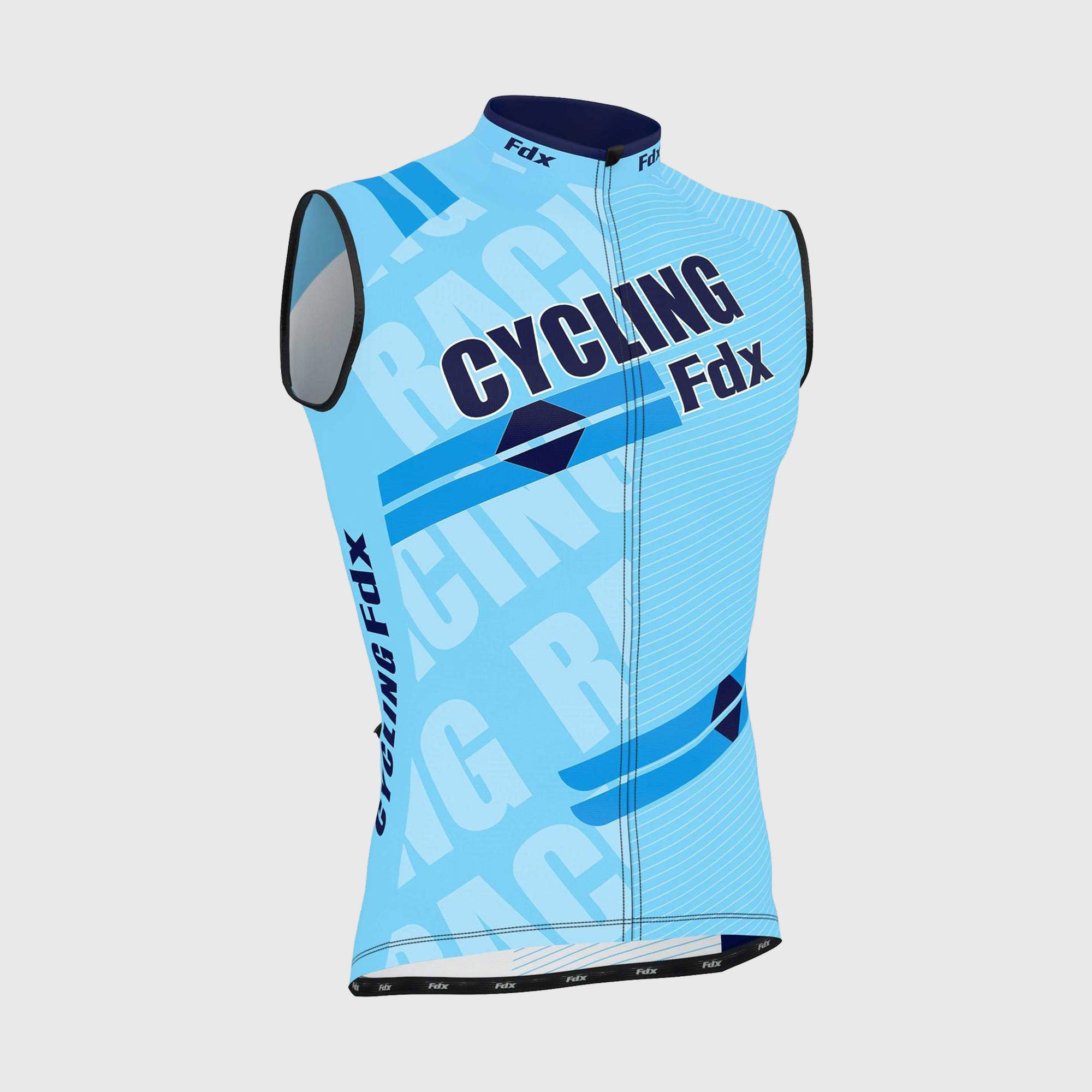 Fdx Mens Sky Blue Sleeveless Cycling Jersey for Summer Best Road Bike Wear Top Light Weight, Full Zipper, Pockets & Hi-viz Reflectors - Core