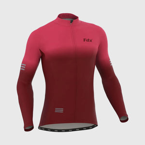 Fdx Mens Maroon Long Sleeve Cycling Jersey for Winter Roubaix Thermal Fleece Road Bike Wear Top Full Zipper, Pockets & Hi-viz Reflectors - Duo