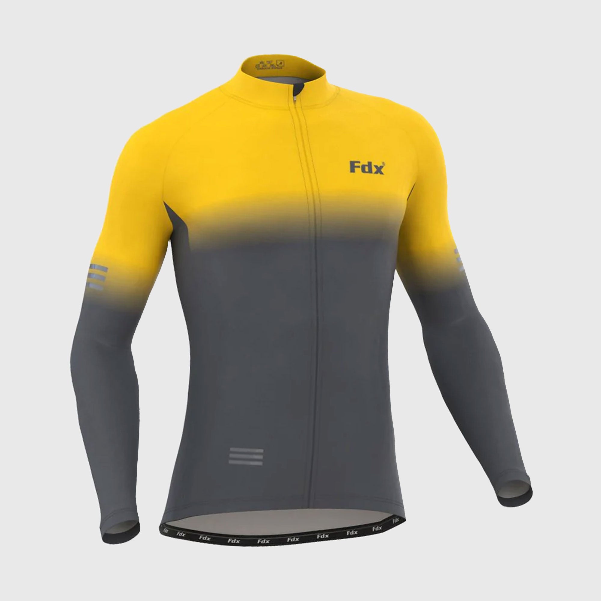 Fdx Mens Yellow Long Sleeve Cycling Jersey for Winter Roubaix Thermal Fleece Road Bike Wear Top Full Zipper, Pockets & Hi-viz Reflectors - Duo