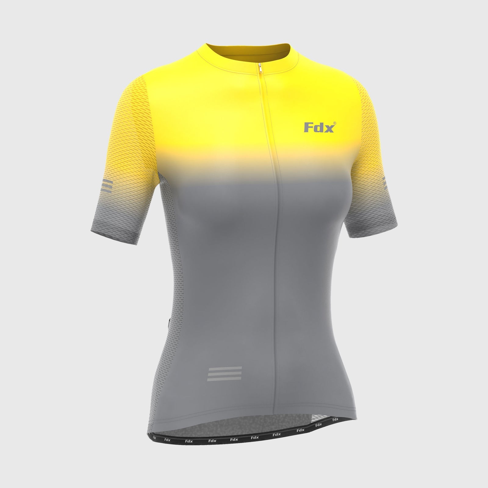 Fdx Womens Yellow & Grey Short Sleeve Cycling Jersey for Summer Best Road Bike Wear Top Light Weight, Full Zipper, Pockets & Hi-viz Reflectors - Duo