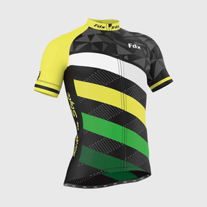 Fdx Mens Yellow & Black Short Sleeve Cycling Jersey for Summer Best Road Bike Wear Top Light Weight, Full Zipper, Pockets & Hi-viz Reflectors - Equin