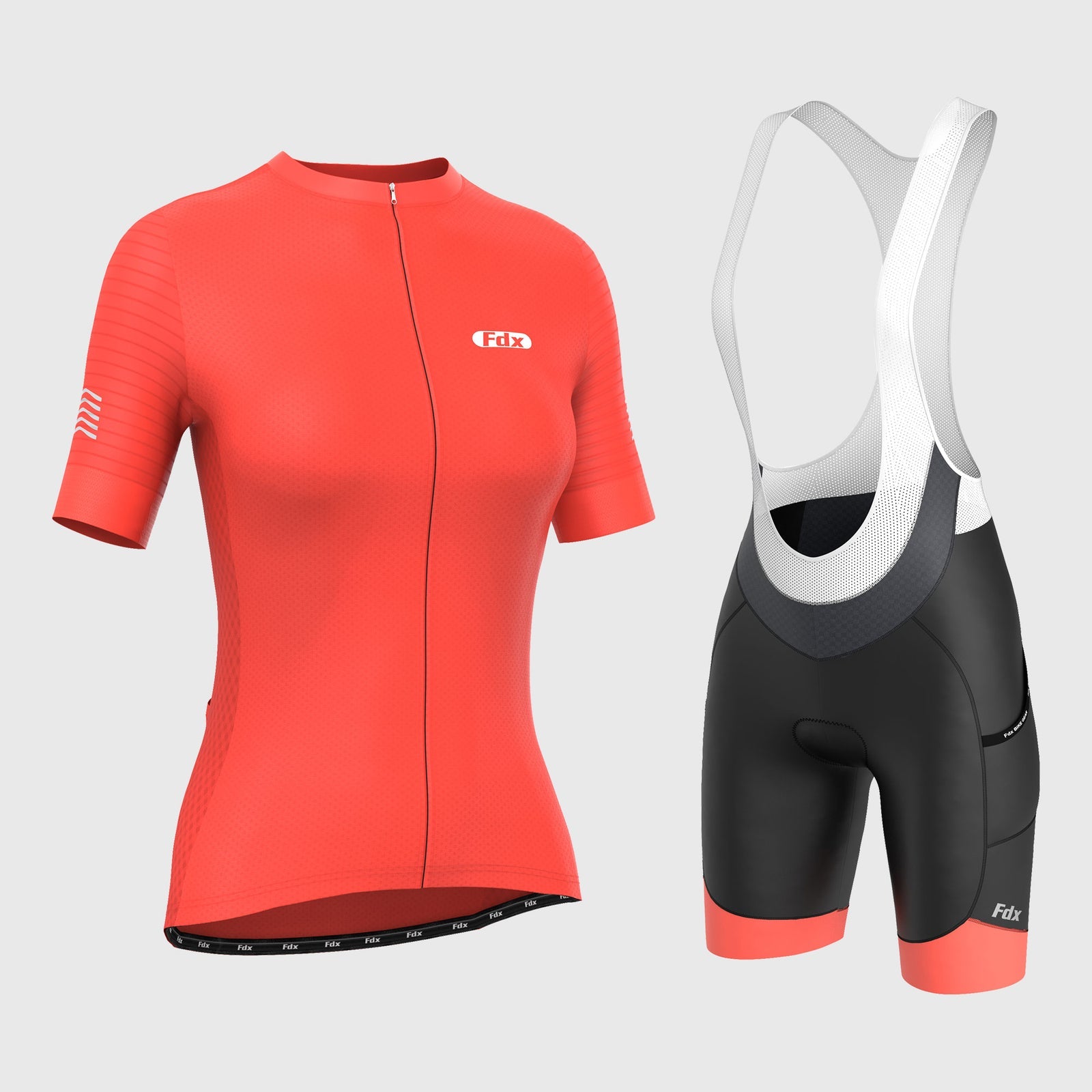 Fdx Womens Orange Short Sleeve Cycling Jersey & Gel Padded Bib Shorts Best Summer Road Bike Wear Light Weight, Hi-viz Reflectors & Pockets - Essential