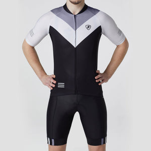 Fdx Mens Half Sleeve Cycling Jersey & Gel Padded Bib Shorts Grey & Black Best Summer Road Bike Wear Light Weight, Hi-viz Reflectors & Pockets - Velos