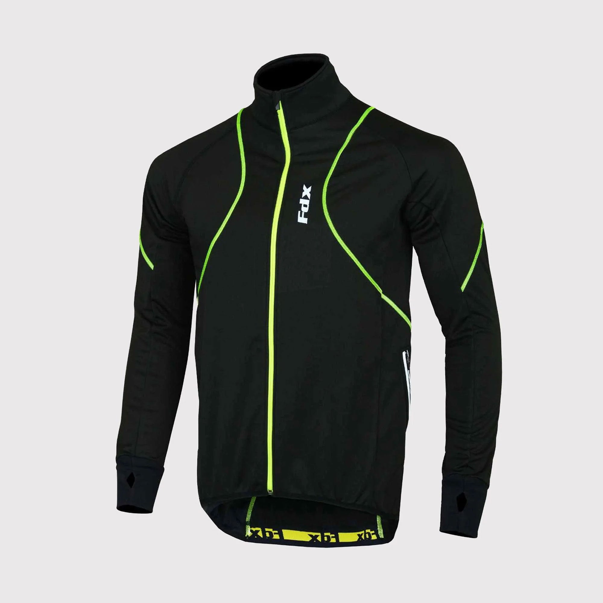 Fdx Mens Black & Green Cycling Jacket for Winter Thermal Casual Softshell Clothing Lightweight, Windproof, Waterproof & Pockets - Gustt