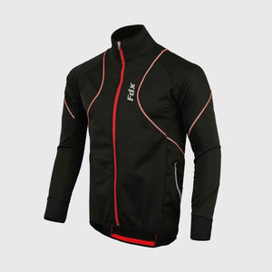 Fdx Mens Black & Red Cycling Jacket for Winter Thermal Casual Softshell Clothing Lightweight, Windproof, Waterproof & Pockets - Gustt