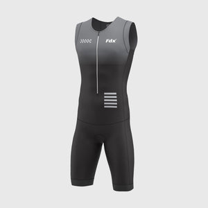 FDX Men’s Black & Gray Triathlon Suit, 3D Padded Breathable Compression Cycling Tri suit with Sleeveless One Piece Skinsuit for Racing, Training, Running