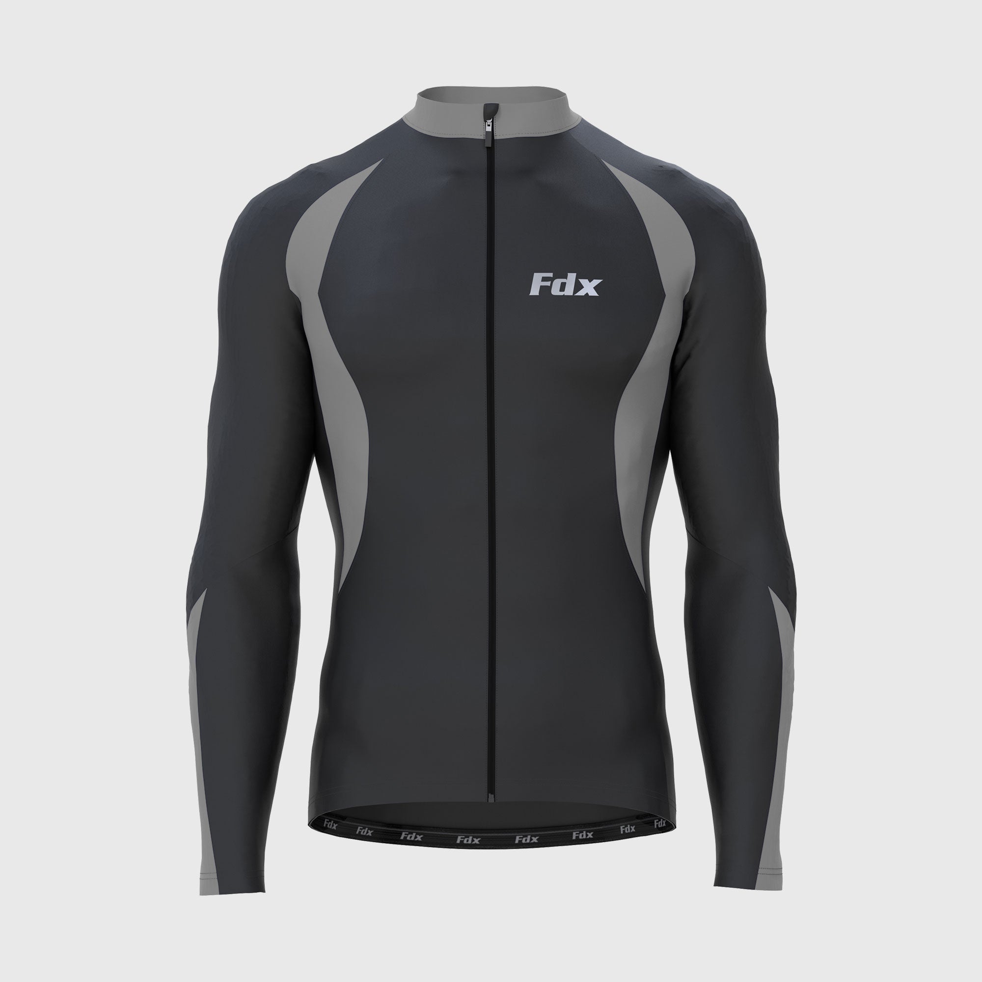 Fdx Mens Black & Grey Long Sleeve Cycling Jersey for Winter Roubaix Thermal Fleece Road Bike Wear Top Full Zipper, Pockets & Hi-viz Reflectors - Viper