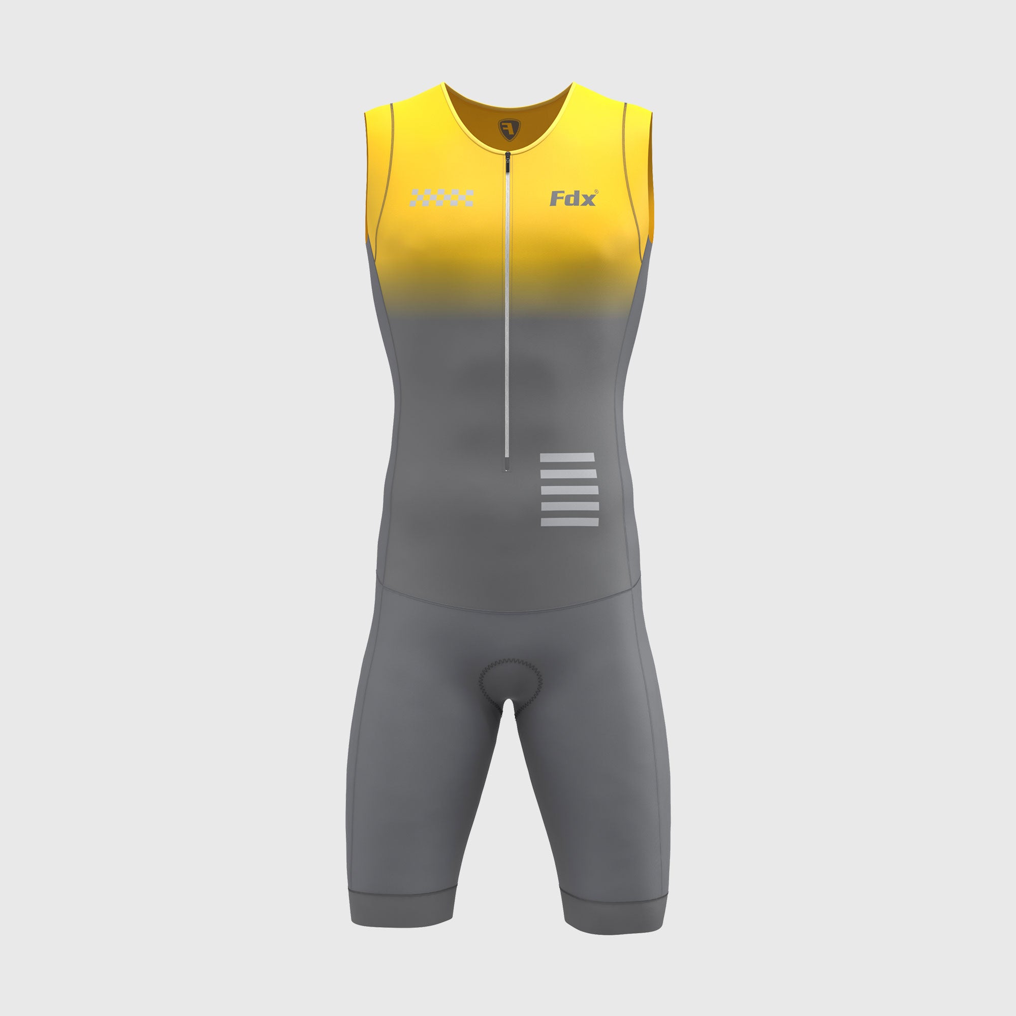 FDX Men’s Yellow & Gray Triathlon Suit, 3D Padded Breathable Compression Cycling Tri suit with Sleeveless One Piece Skinsuit for Racing, Training, Running