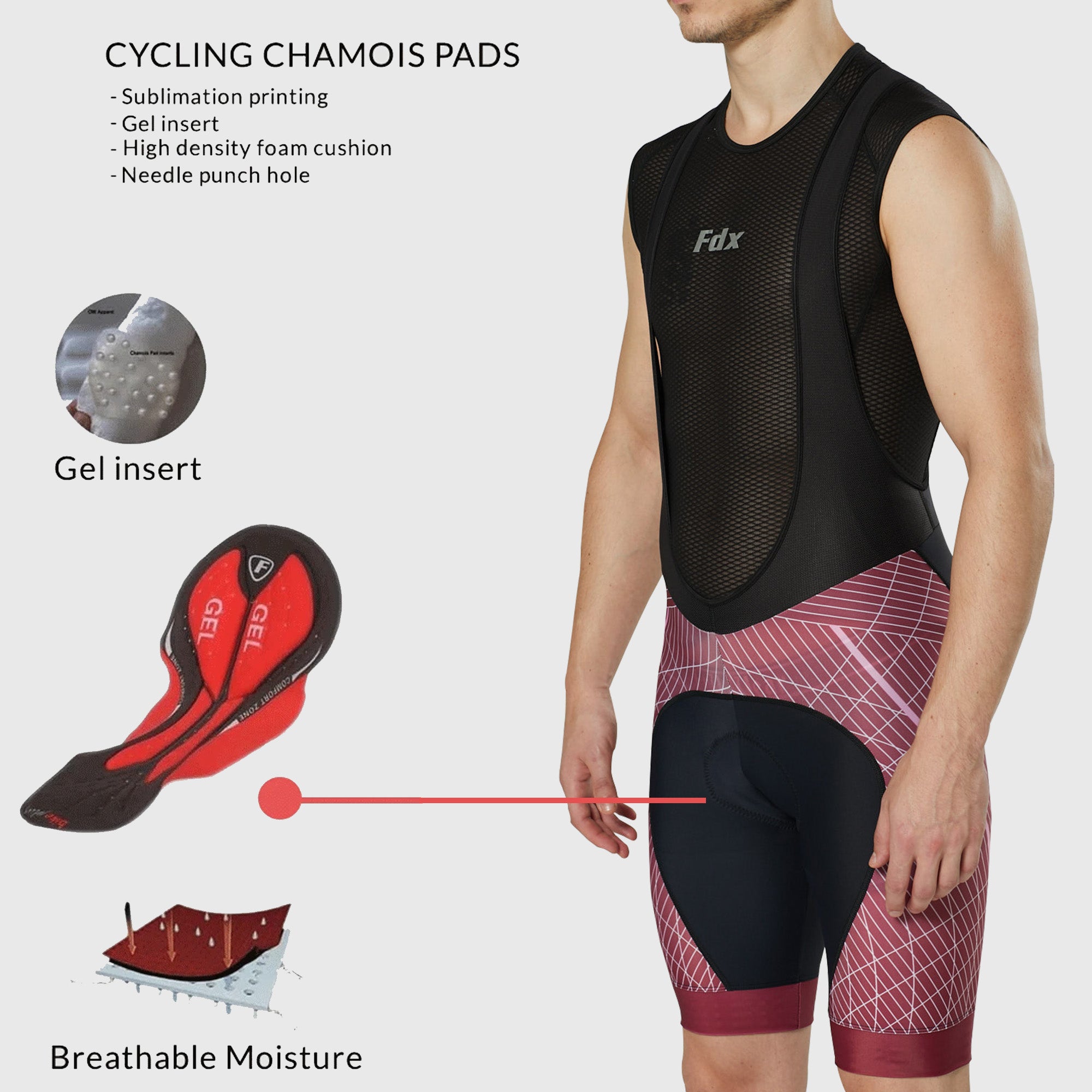Fdx Mens Black & Red Chamois Gel Padded Cycling Bib Shorts For Summer Roubaix Thermal Fleece Reflective Warm Leggings - Classic II Bike Shorts