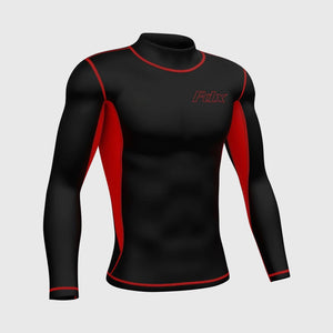 Fdx Mens Black & Red Long Sleeve Compression Top Running Gym Workout Wear Rash Guard Stretchable Breathable - Inorex