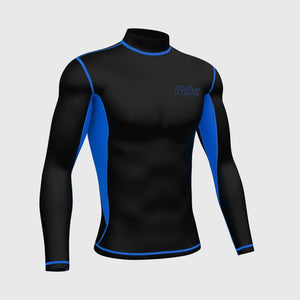Fdx Mens Black & Blue Long Sleeve Compression Top Running Gym Workout Wear Rash Guard Stretchable Breathable - Inorex