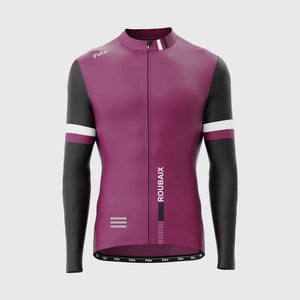 Fdx Mens Purple Long Sleeve Cycling Jersey for Winter Roubaix Thermal Fleece Road Bike Wear Top Full Zipper, Pockets & Hi-viz Reflectors - Limited Edition
