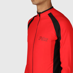 Fdx Mens Road Cycling Long Sleeve Cycling Jersey for Winter Black & Red Roubaix Thermal Fleece Road Bike Wear Top Full Zipper, Pockets & Hi-viz Reflectors - Transition