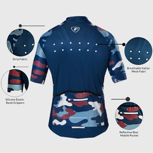 Fdx Mens Reflective Short Sleeve Cycling Jersey Navy Blue for Summer Best Road Bike Wear Top Light Weight, Full Zipper, Pockets & Hi-viz Reflectors - Camouflage