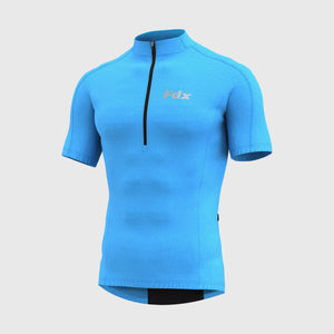 Fdx Short Sleeve Cycling Jersey for Mens Blue, Summer Best Road Bike Wear Top Light Weight, Full Zipper, Pockets & Hi-viz Reflectors - Pace