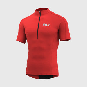 Fdx Mens Red Half Sleeve Cycling Jersey for Summer Best Road Bike Wear Top Light Weight, Full Zipper, Pockets & Hi-viz Reflectors - Pace