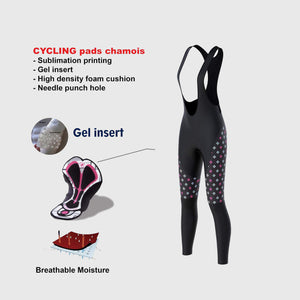 Fdx Womens Black & Pink & Gel Padded Cycling Bib Tights For Winter Roubaix Thermal Fleece Reflective Warm Leggings - Ripple Bike Pants