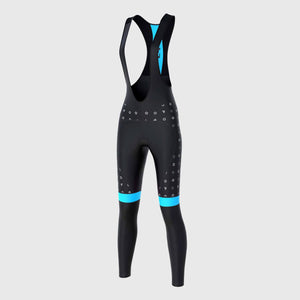 Fdx Womens Black & Sky Blue Gel Padded Cycling Mesh Fabric Bib Tights For Winter Roubaix Thermal Fleece Reflective Warm Leggings - Polka Dots Bike Pants