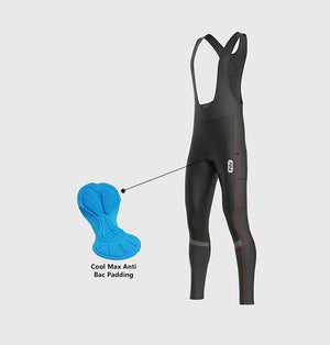 Fdx Mens Black & Red Chamois Padded Cycling Bib Tights For Winter Roubaix Thermal Fleece Reflective Warm Leggings - All Day Bike Pants