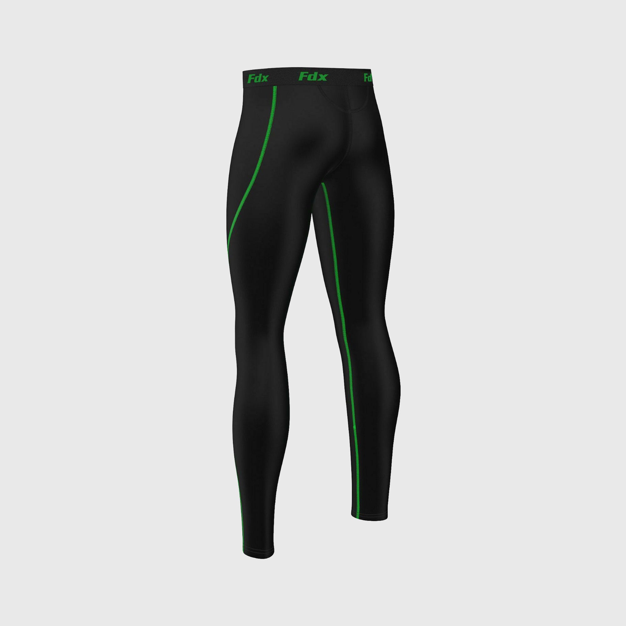 Fdx Black & Green Compression Tights Leggings Gym Workout Running Athletic Yoga Elastic Waistband Strechable Breathable Training Jogging Pants - T5
