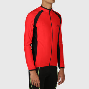 Fdx Black & Red Long Sleeve Cycling Jersey for Mens All Seasons Road Bike Wear Top Full Zipper, Pockets & Hi-viz Reflectors - Transition
