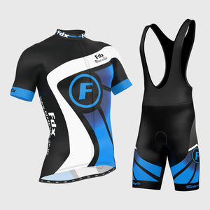 Fdx Mens Black & Blue Short Sleeve Cycling Jersey & Gel Padded Bib Shorts Best Summer Road Bike Wear Light Weight, Hi-viz Reflectors & Pockets - Signature