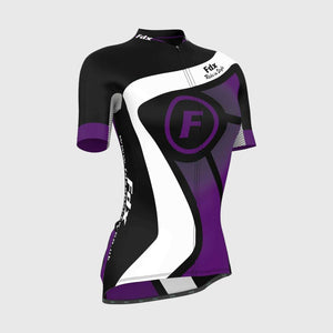 Fdx Women's Black & Purple Short Sleeve Cycling Jersey for Summer Best Road Bike Wear Top Light Weight, Full Zipper, Pockets & Hi viz Reflectors - Signature