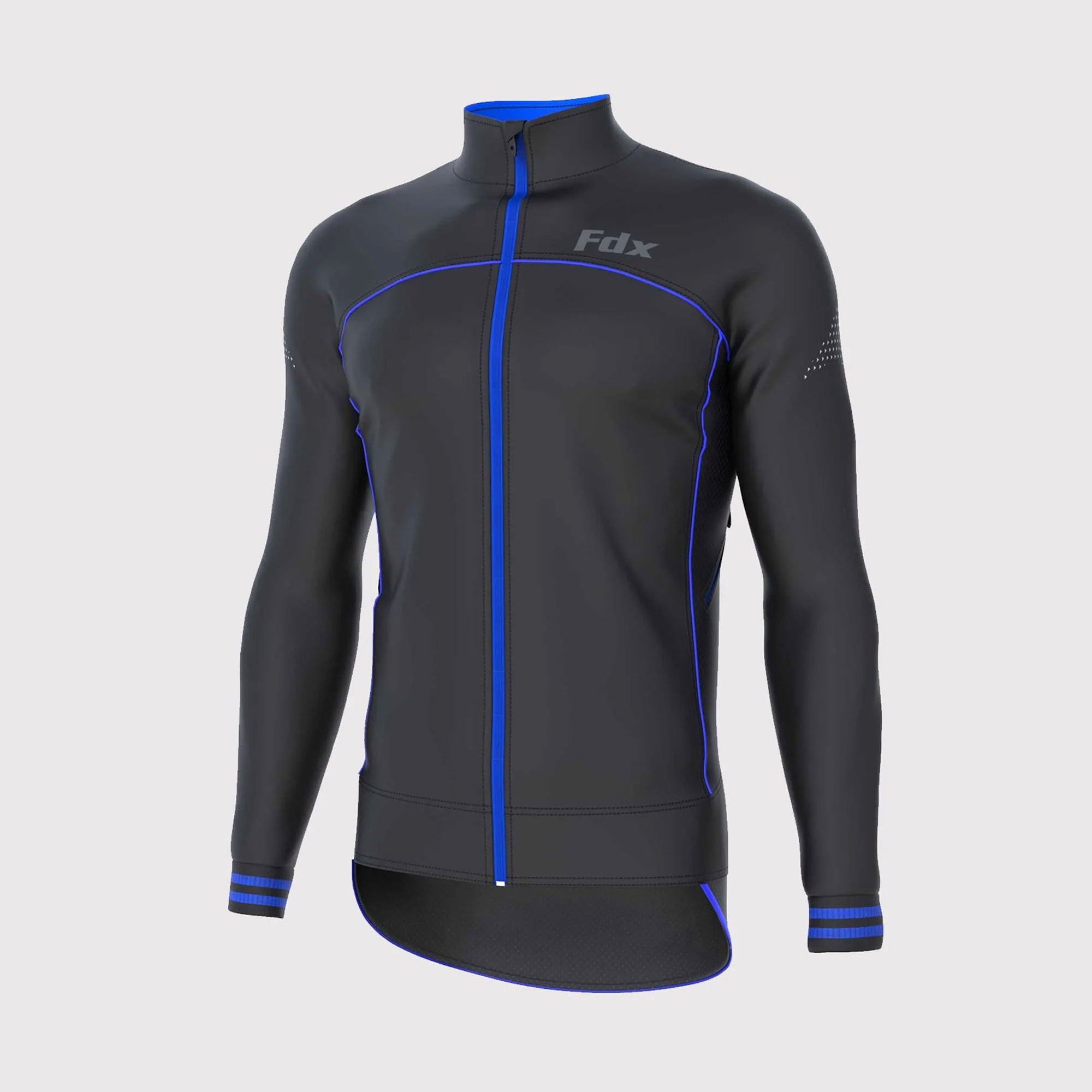 Fdx Mens Black & Blue Cycling Jacket for Winter Thermal Casual Softshell Clothing Lightweight, Windproof, Waterproof & Pockets - Apollux