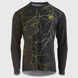 Fdx MTB Jersey Men's Black & yellow Lightweight, Breathable Fabric Hot season Mountain Bike Jersey zip pockets Cycling Gear