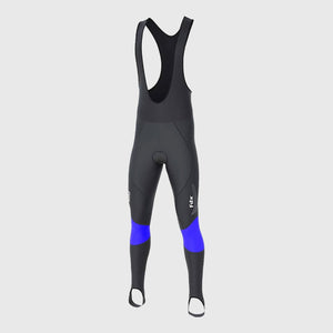 Fdx Mens Black & Blue Gel Padded Cycling Bib Tights For Winter Roubaix Thermal Fleece Reflective Warm Leggings - Thermodream Bike Pants