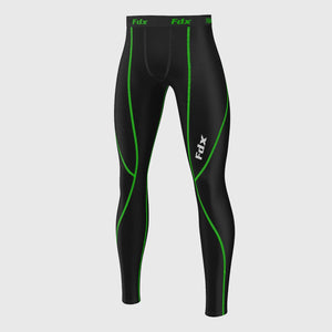 Fdx Black & Green Compression Tights Leggings Gym Workout Running Athletic Yoga Elastic Waistband Strechable Breathable Training Jogging Pants - T5