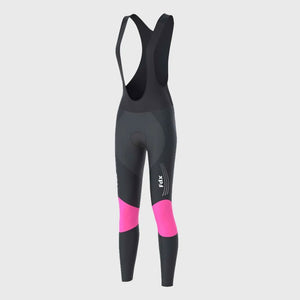 Fdx Womens Black & Pink Gel Padded Cycling Bib Tights For Winter Roubaix Thermal Fleece Reflective Warm Leggings - Thermodream Bike Pants