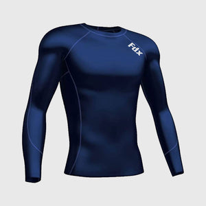 Fdx Mens Navy Blue Long Sleeve Compression Top Running Gym Workout Wear Rash Guard Stretchable Breathable - Thermolinx