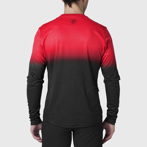 Fdx MTB Jersey Men's Red Black Lightweight, Breathable Fabric Hot season Mountain Bike Jersey zip pockets Cycling Gear