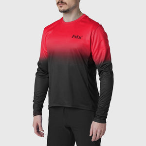 Fdx Men's MTB Jersey Red Black Lightweight, Breathable Fabric Hot season Mountain Bike Jersey with Secure pockets Cycling Gear Uk