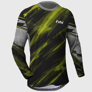 Fdx MTB Jersey Men's Green Black Lightweight, Breathable Fabric Hot season Mountain Bike Jersey zip pockets Cycling Gear