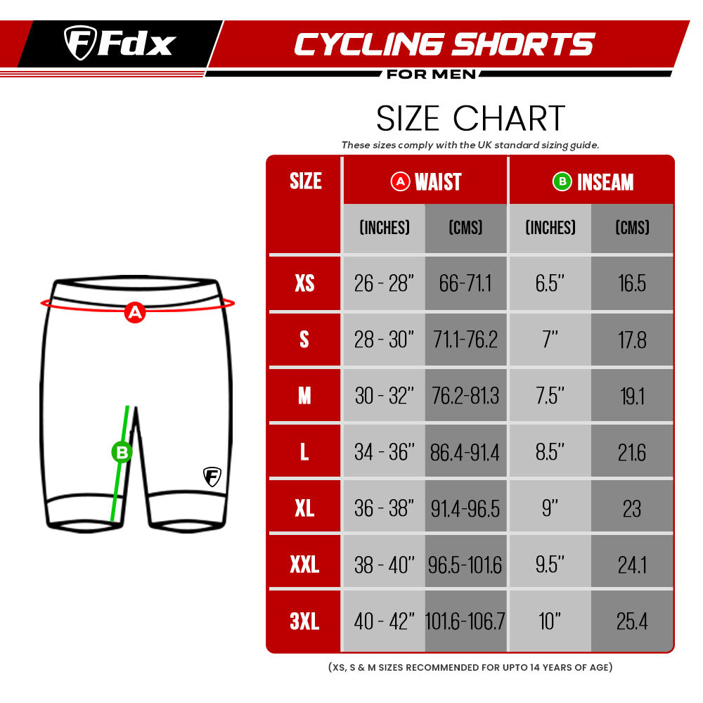 Fdx All Day Men's Gel Padded Summer Cycling Shorts Red, Grey, Blue