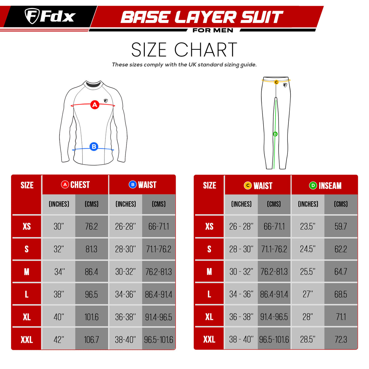 FDX Mens Compression Base Layer Top And Leggings Set – Athletic Fit, Black, S To 2XL