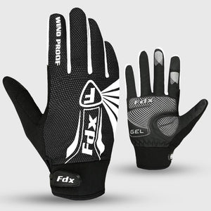 Fdx Black & White Full Finger Cycling Gloves for Winter MTB Road Bike Reflective Thermal & Touch Screen - Zesto