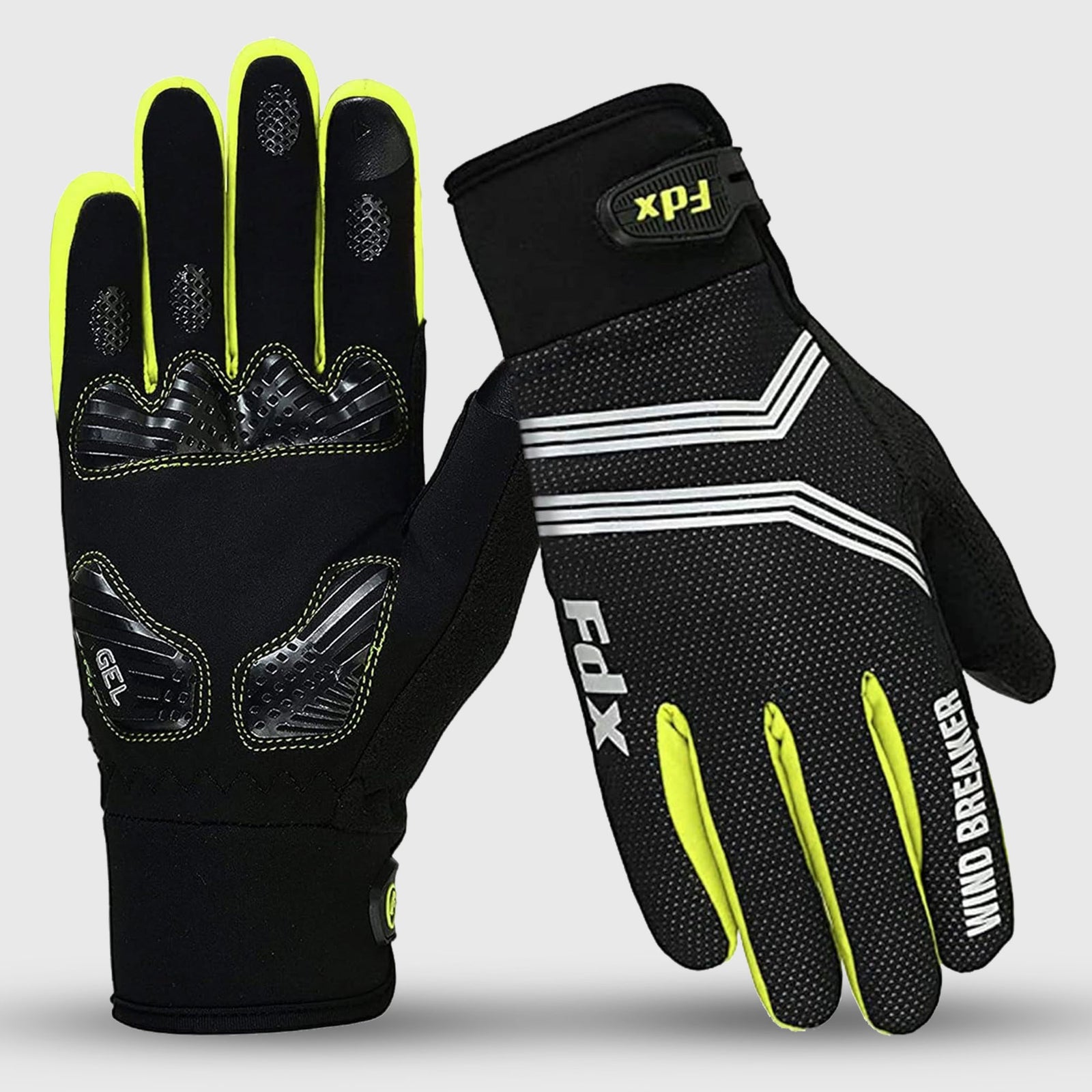 Fdx Black & Yellow Full Finger Cycling Gloves for Winter MTB Road Bike Reflective Thermal & Touch Screen - Dryrest