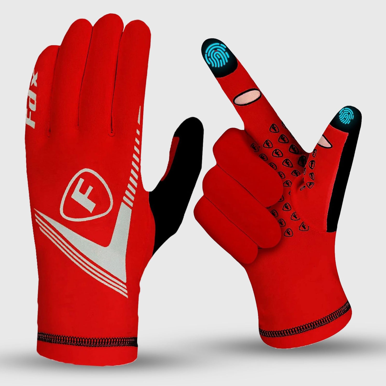 Fdx Red Full Finger Cycling Gloves for Winter MTB Road Bike Reflective Thermal & Touch Screen - Frost