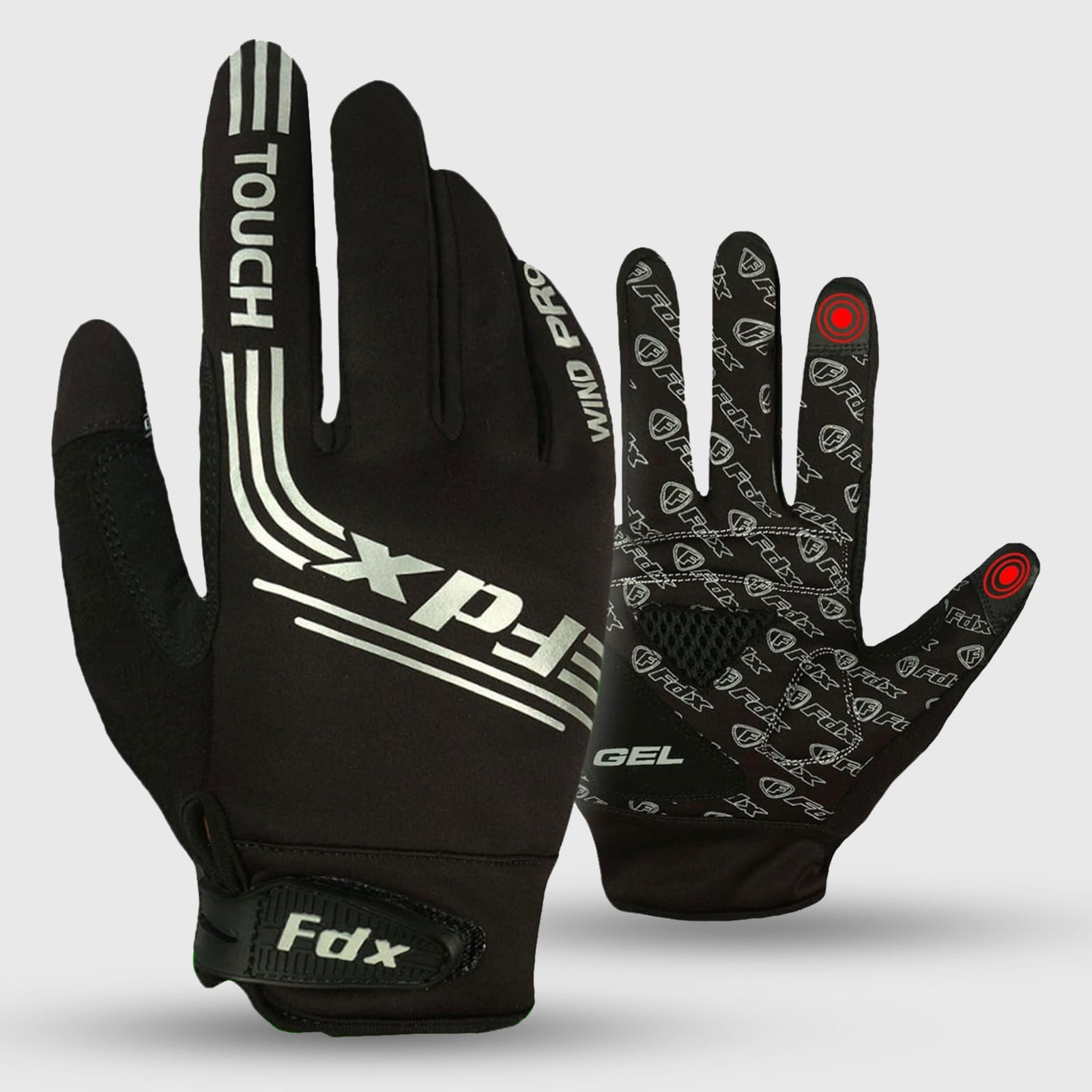 Fdx Black & White Full Finger Cycling Gloves for Winter MTB Road Bike Reflective Thermal & Touch Screen - Subzero