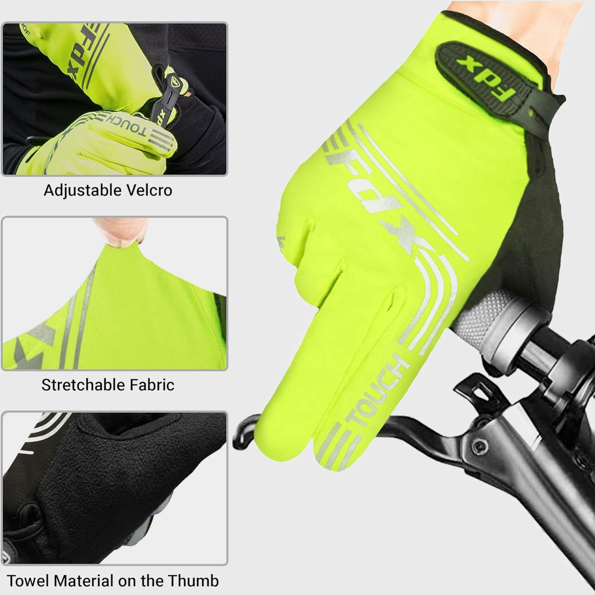 Fdx Black & Fluorescent Yellow Full Finger Cycling Gloves for Winter MTB Road Bike Reflective Thermal & Touch Screen - Subzero