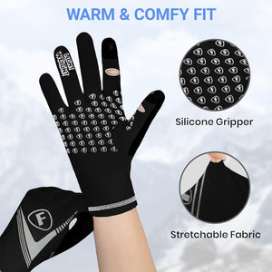 Fdx Black & White Full Finger Cycling Gloves for Winter MTB Road Bike Reflective Thermal & Touch Screen - Frost