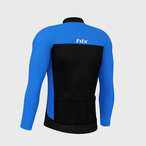 Fdx Mens Thermal Long Sleeve Cycling Jersey Blue & Black for Winter Roubaix Warm Fleece Road Bike Wear Top Full Zipper, Pockets & Hi-viz Reflectors - Comet